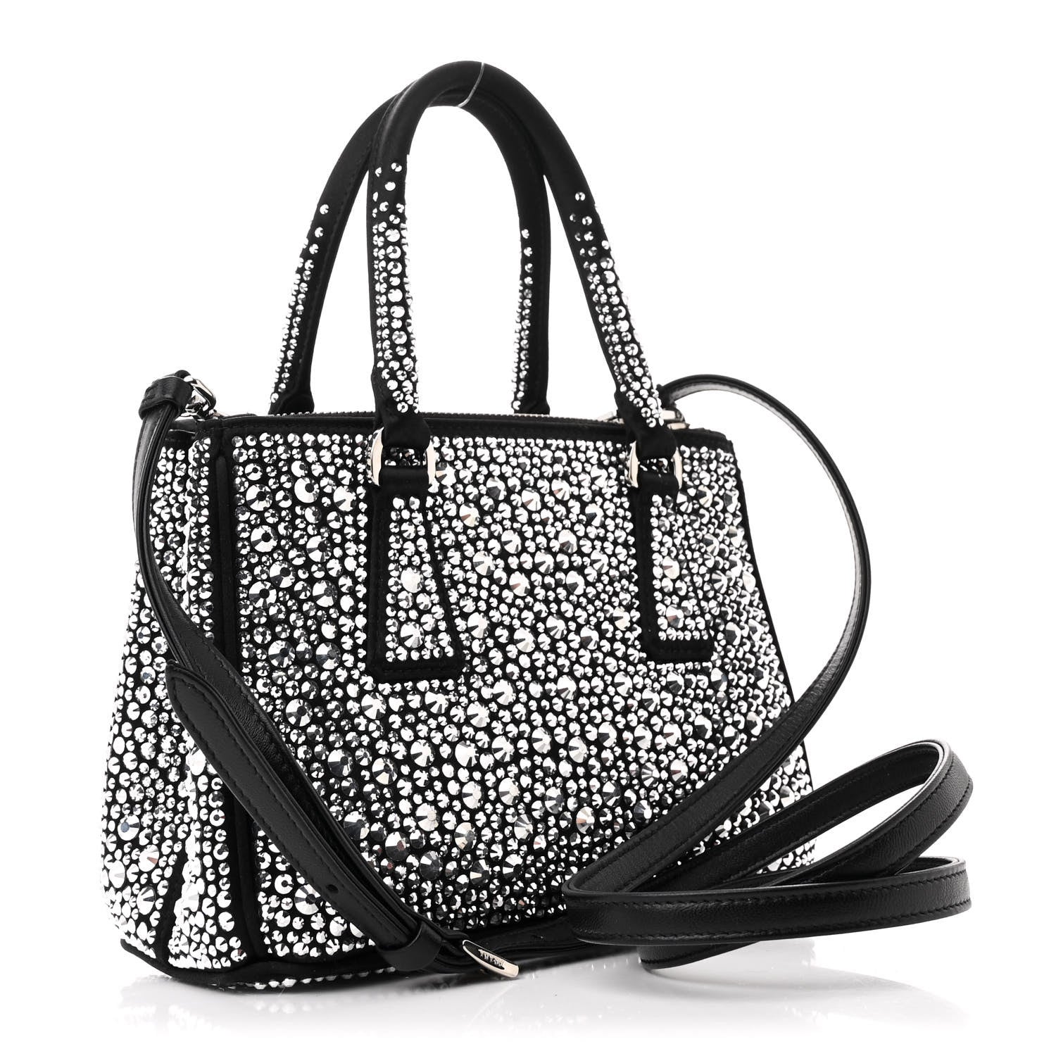 Prada Satin Crystal Mini Galleria Double Zip Tote Metal 3 of 12