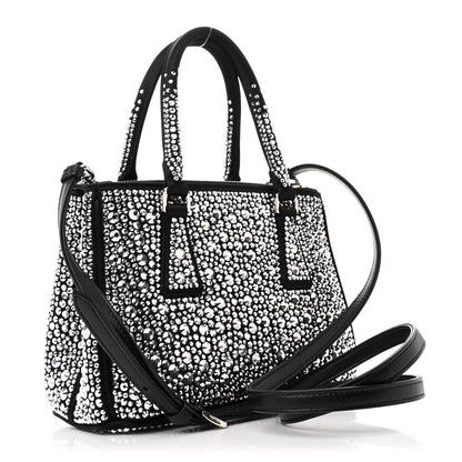 Prada Satin Crystal Mini Galleria Double Zip Tote Metal 3 of 12