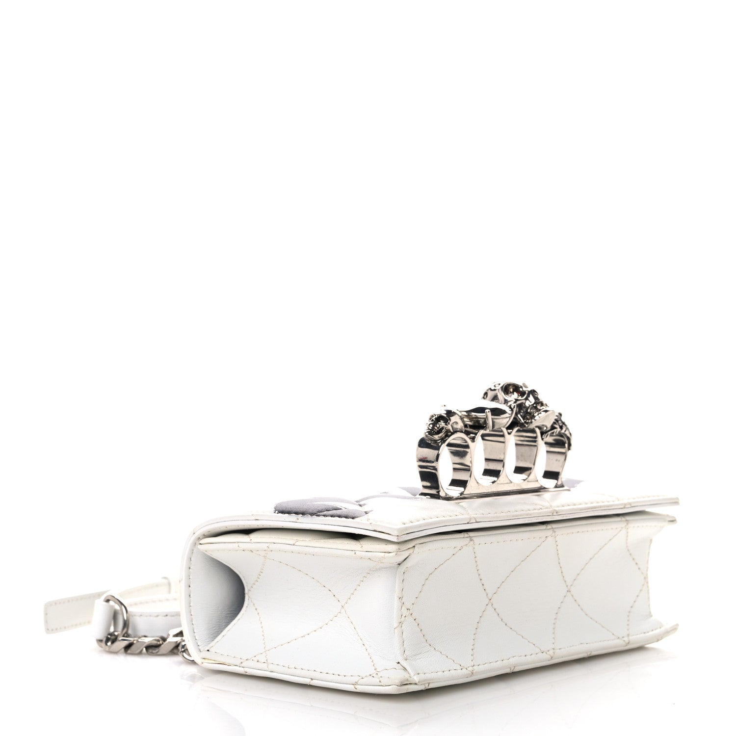 Alexander McQueen Lambskin Quilted Graffiti Skull Knuckle Crossbody White Black 4 of 11
