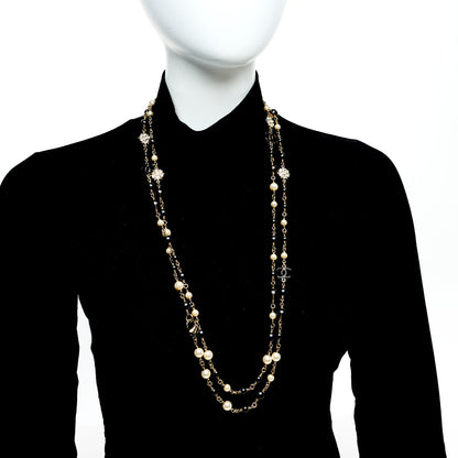 Chanel Pearl Crystal Bead CC Long Necklace Black Gold 2 of 5
