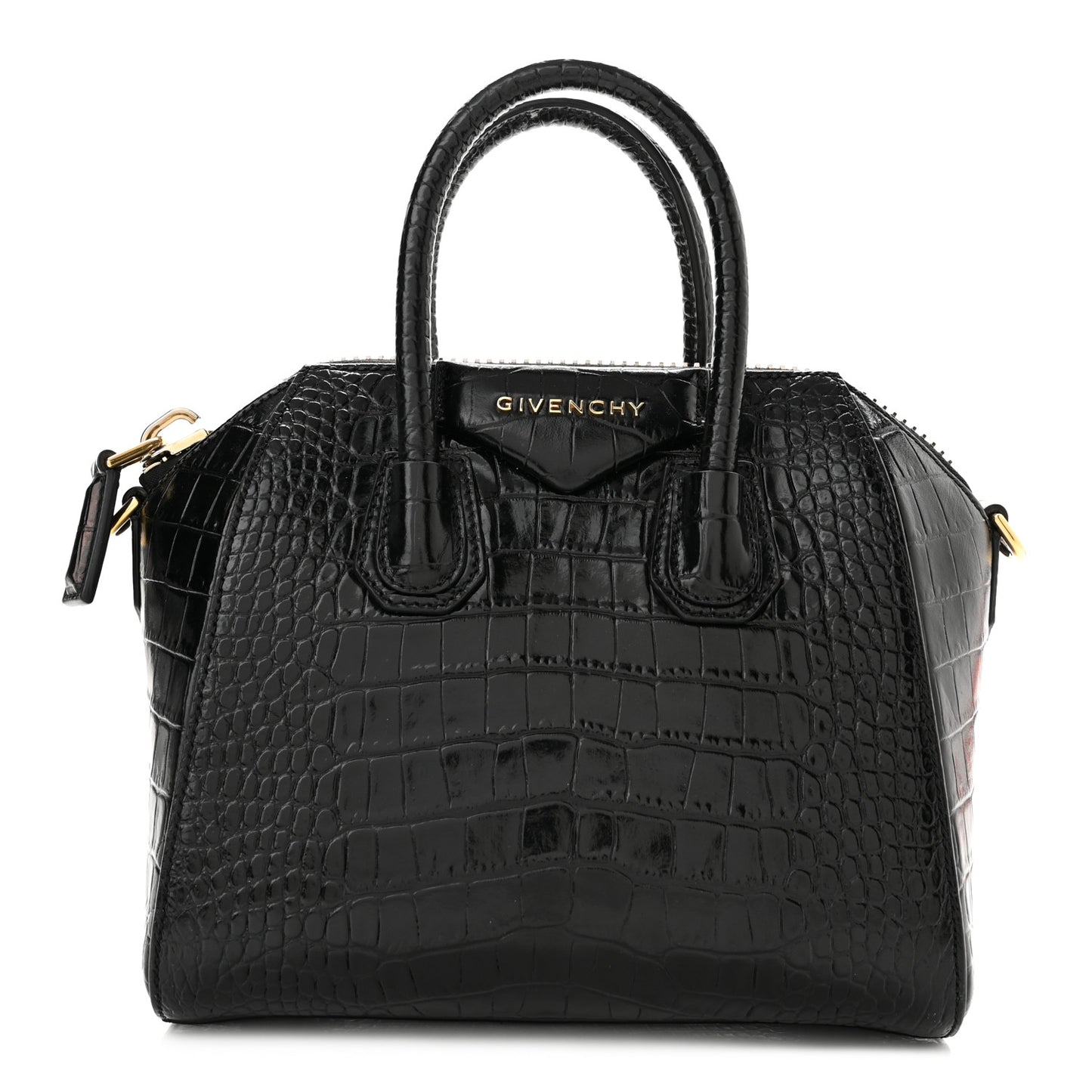 Calfskin Crocodile Embossed Mini Antigona Black