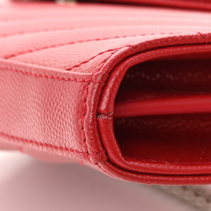 Saint Laurent Grain De Poudre Matelasse Chevron Monogram Chain Wallet Red 11 of 13