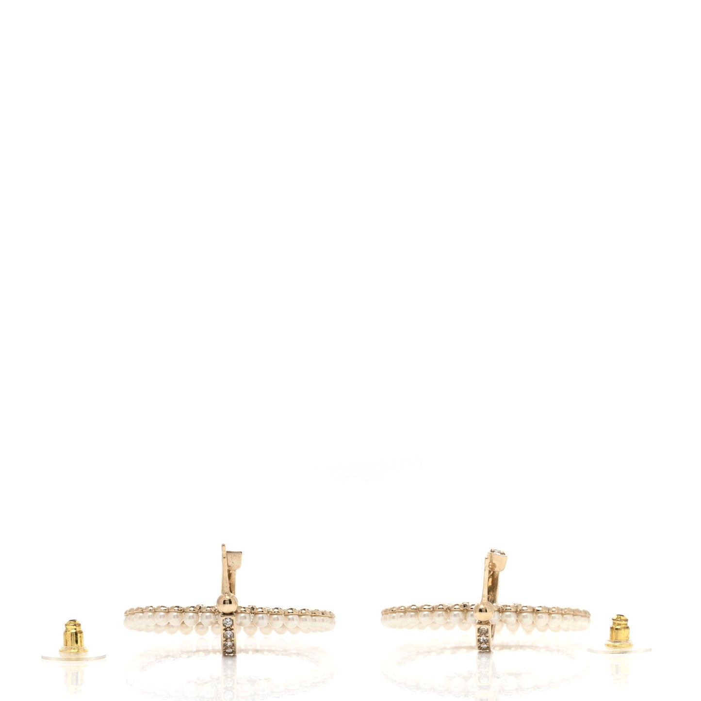 Crystal Pearl CC Door Knocker Hoop Earrings Gold Pearly White