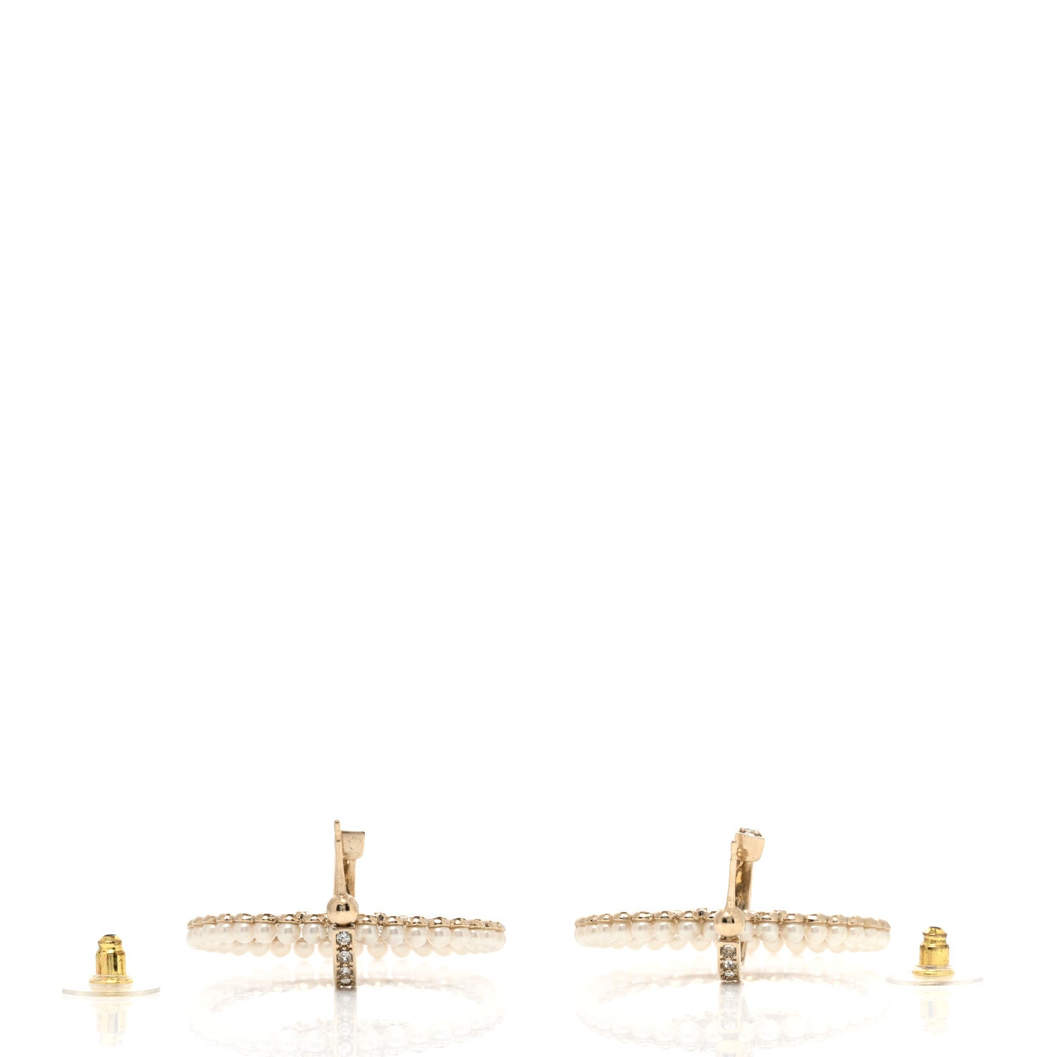 Chanel Crystal Pearl CC Door Knocker Hoop Earrings Gold Pearly White 3 of 4