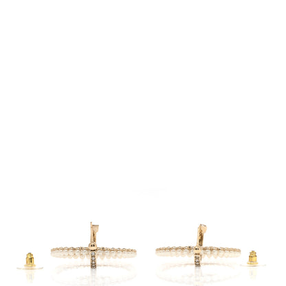 Chanel Crystal Pearl CC Door Knocker Hoop Earrings Gold Pearly White 3 of 4
