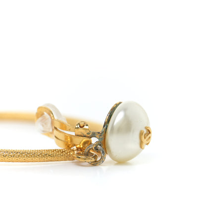 Chanel Pearl CC Large Hoop Clip On Earrings Gold 5 of 5