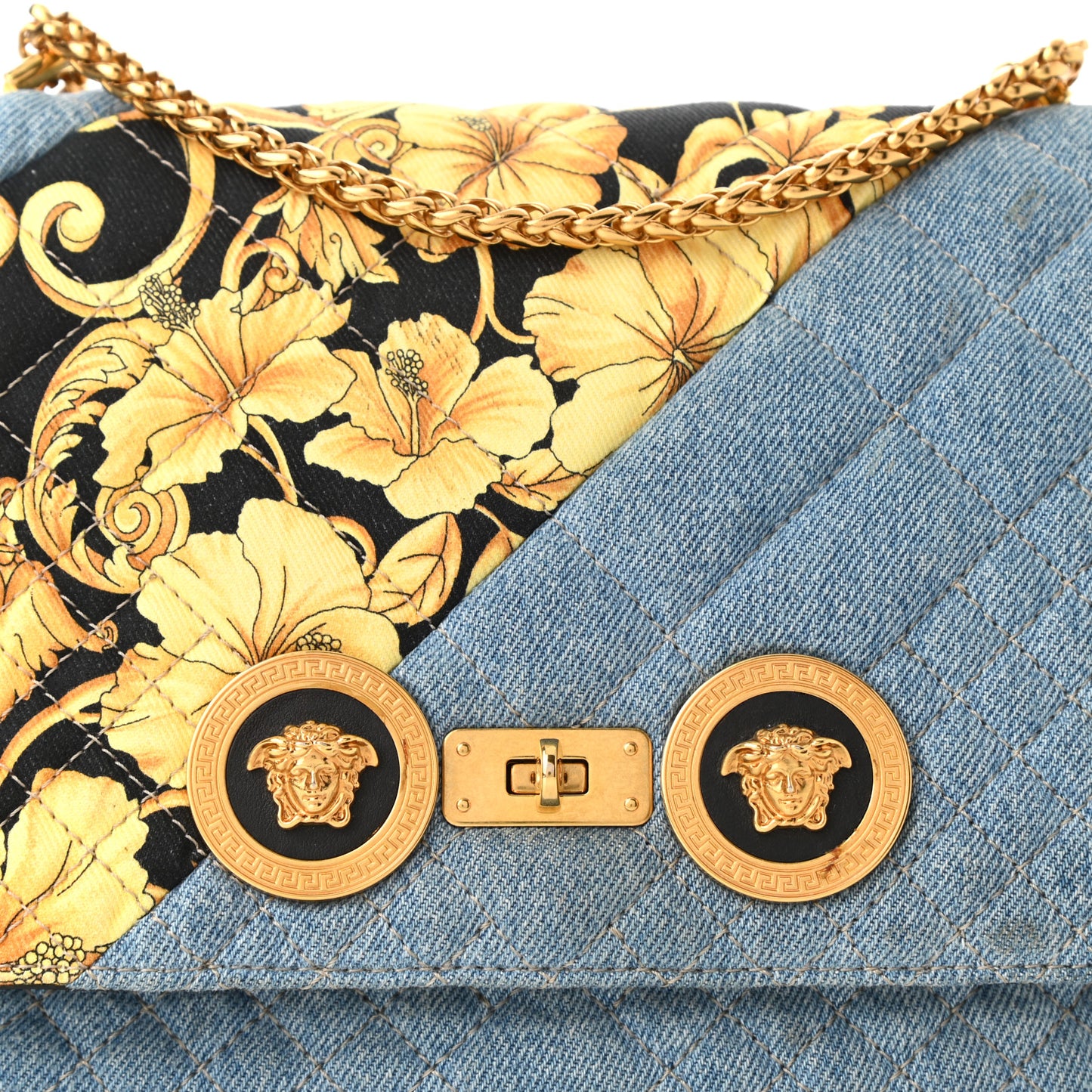 Denim Barocco Printed Icon Small Crossbody Bag Blue