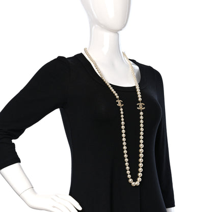 Chanel Pearl Baguette Crystal Long CC Necklace Gold 2 of 4