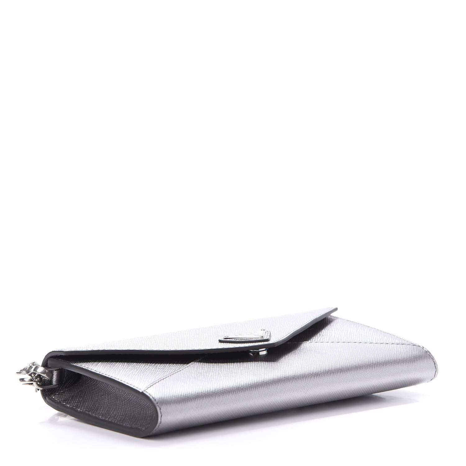 Prada Saffiano Triangle Wristlet Crossbody Wallet Cromo 4 of 10