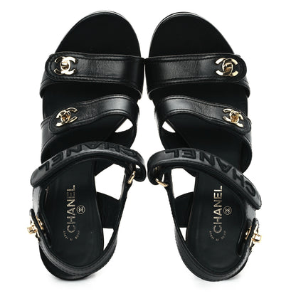 Chanel Lambskin CC Turnlock Sandals 37 Black 2 of 10