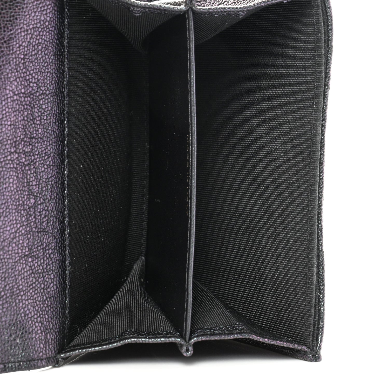 Iridescent Caviar Quilted Flap Card Holder Wallet Black