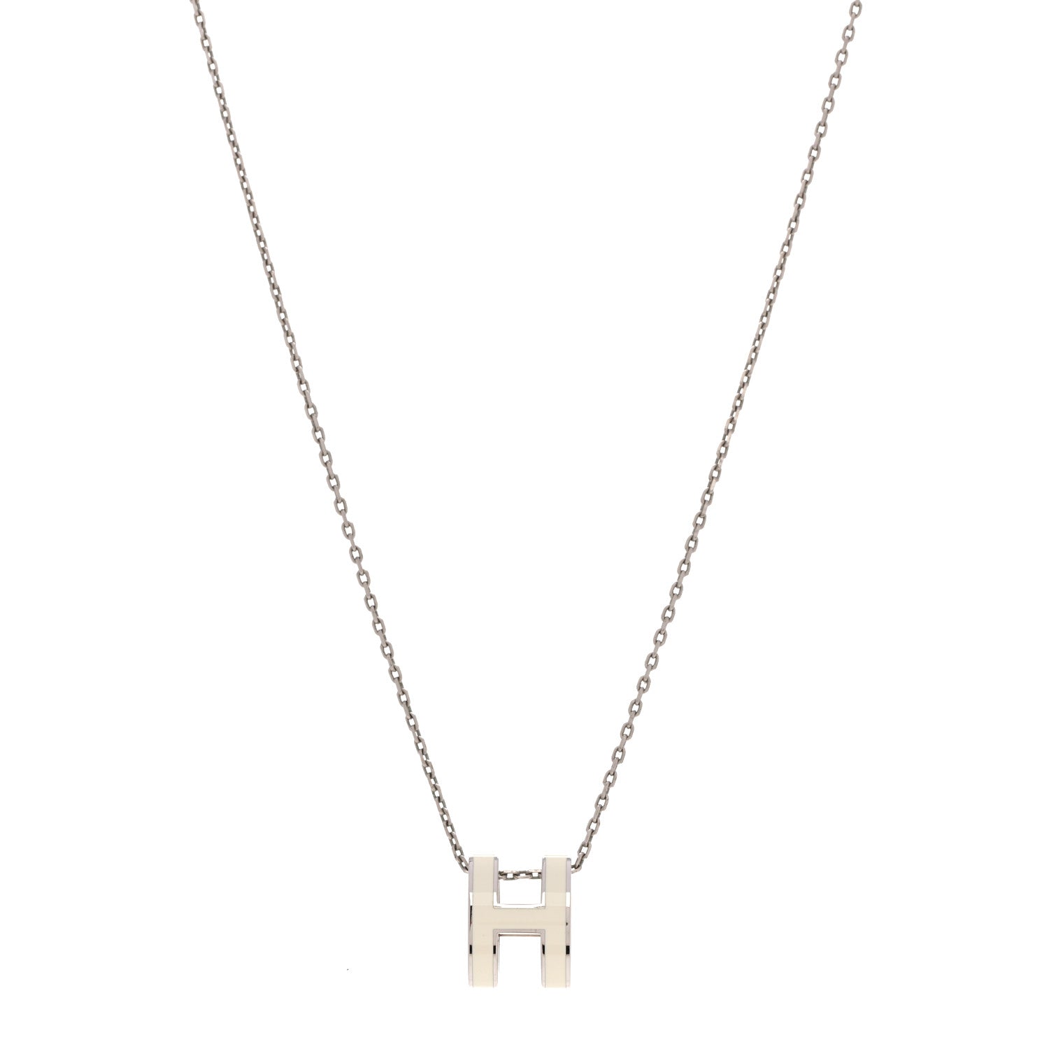 Hermes Lacquered Palladium Pop H Pendant Necklace White 1 of 6