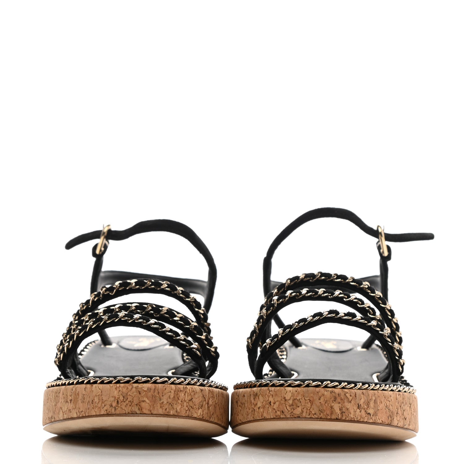 Chanel Lambskin Chain Cork Sandals 39.5 Black 2 of 9