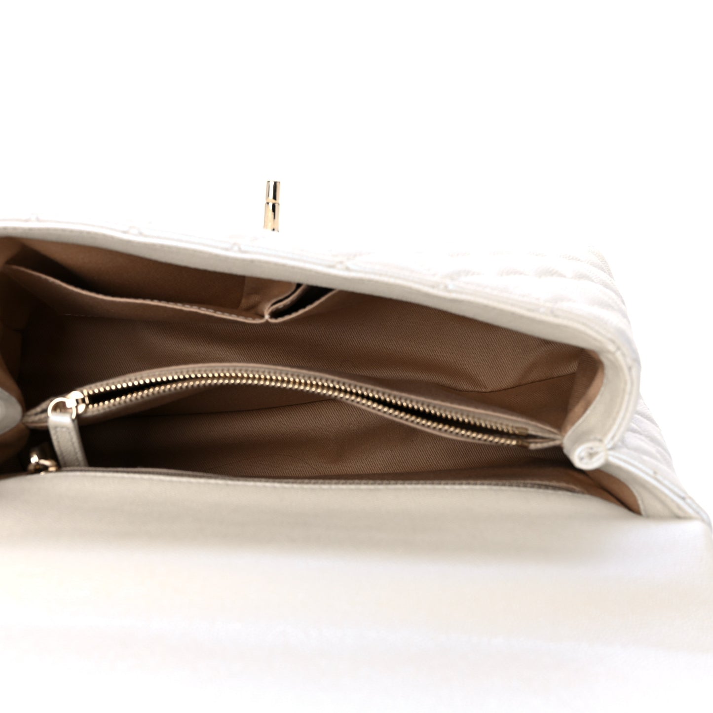 Iridescent Caviar Quilted Small Coco Handle Flap White