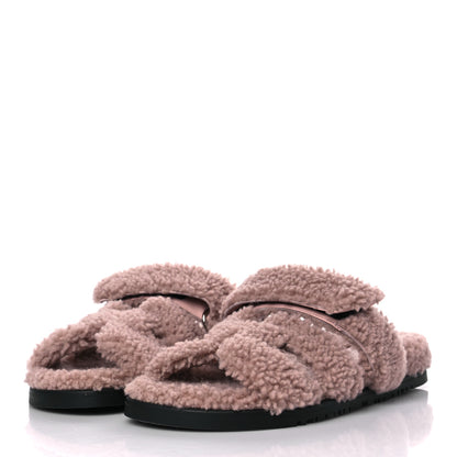 Hermes Woolskin Womens Chypre Sandals 37.5 Bois De Santal 3 of 8