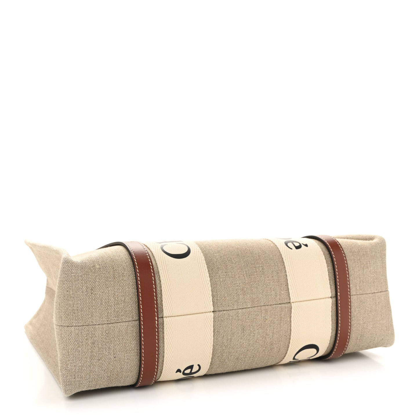 Linen Calfskin Medium Woody Ribbon Tote White Brown