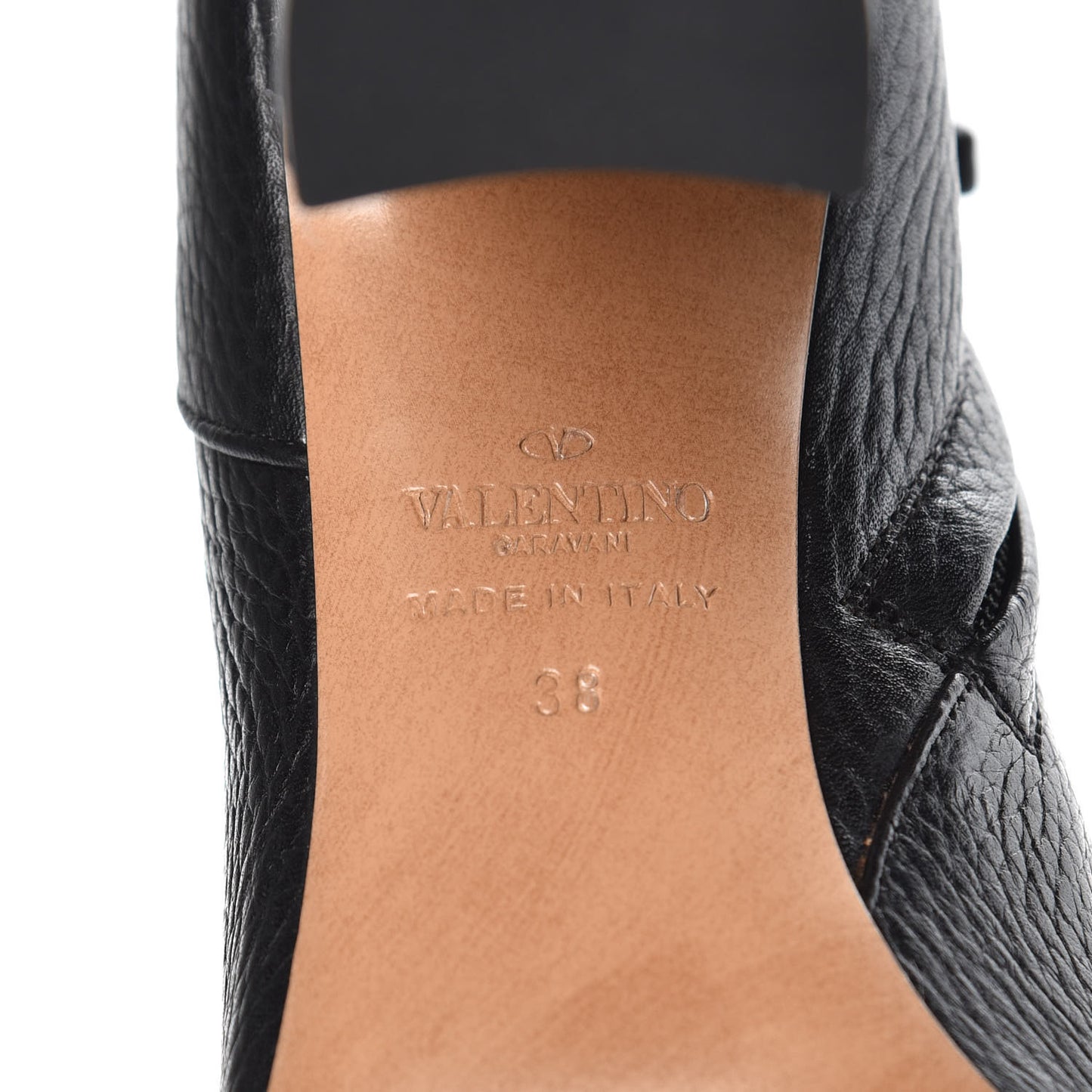 Pebbled Calfskin Rockstud Single Buckle 90mm Block Heel Ankle Boots 38 Black