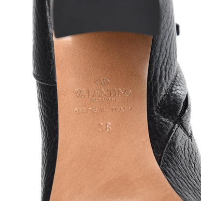Valentino Garavani Pebbled Calfskin Rockstud Single Buckle 90mm Block Heel Ankle Boots 38 Black 6 of 9
