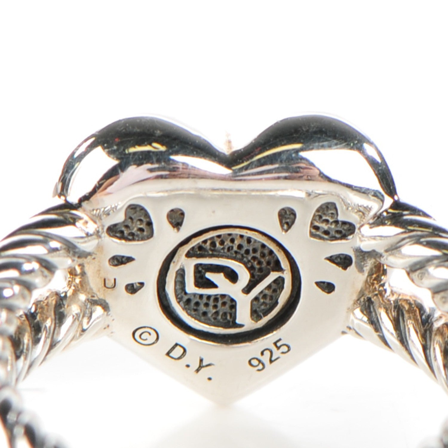 David Yurman Sterling Silver Pave Diamond 13mm Heart Cable Ring 49 5 4 of 5