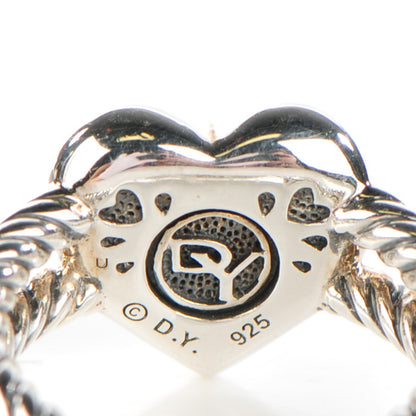 David Yurman Sterling Silver Pave Diamond 13mm Heart Cable Ring 49 5 4 of 5