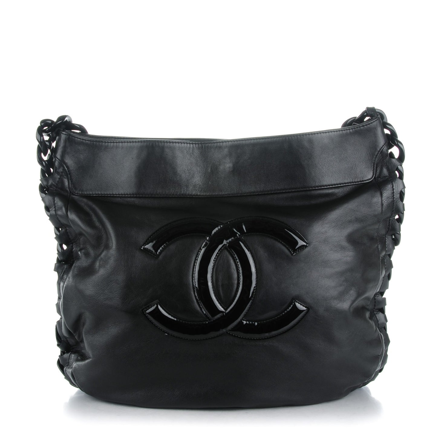 Calfskin Modern Chain Rhodoid Hobo Black