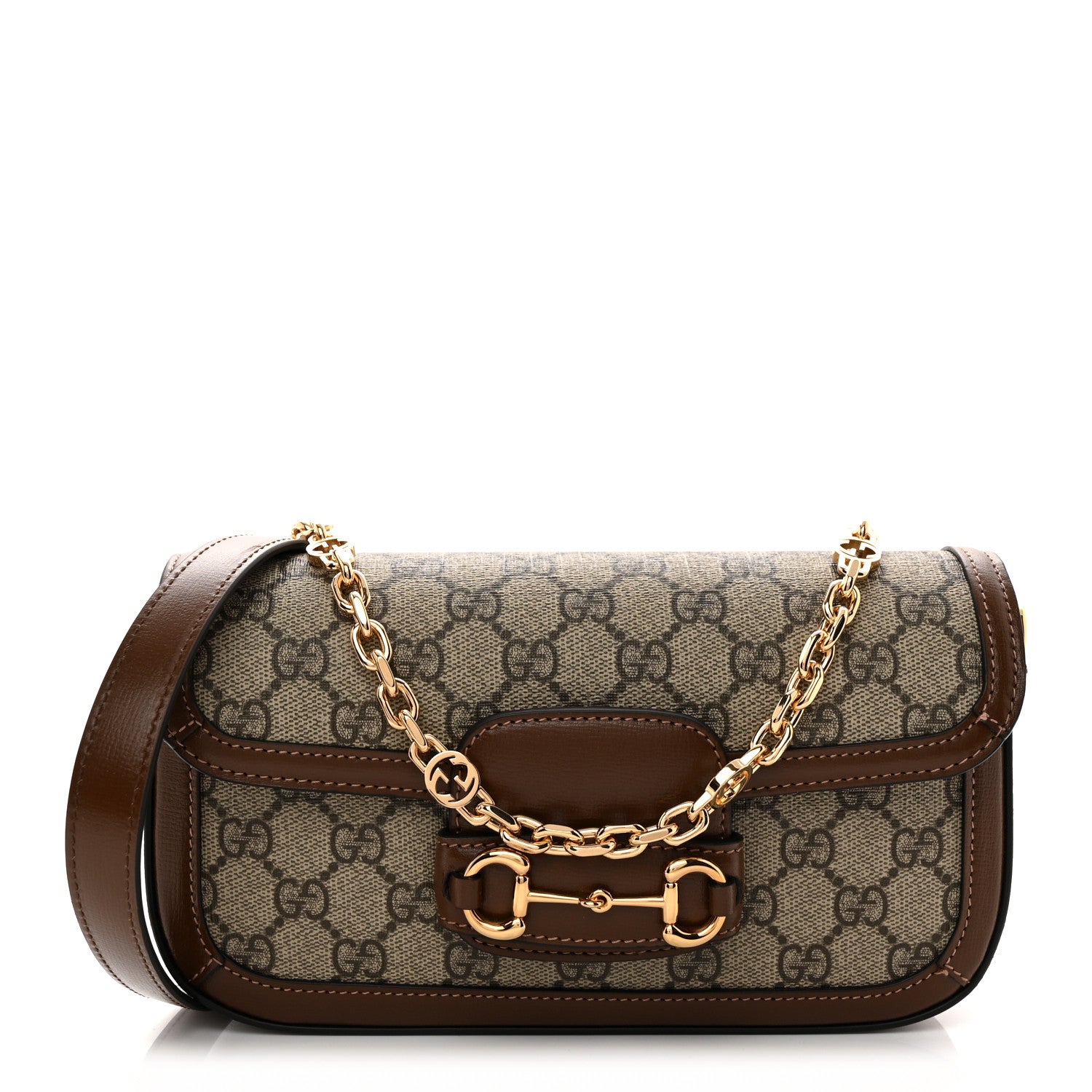 Gucci GG Supreme Monogram Small Horsebit 1955 Chain Shoulder Bag Beige Ebony Brown Sugar 1 of 9