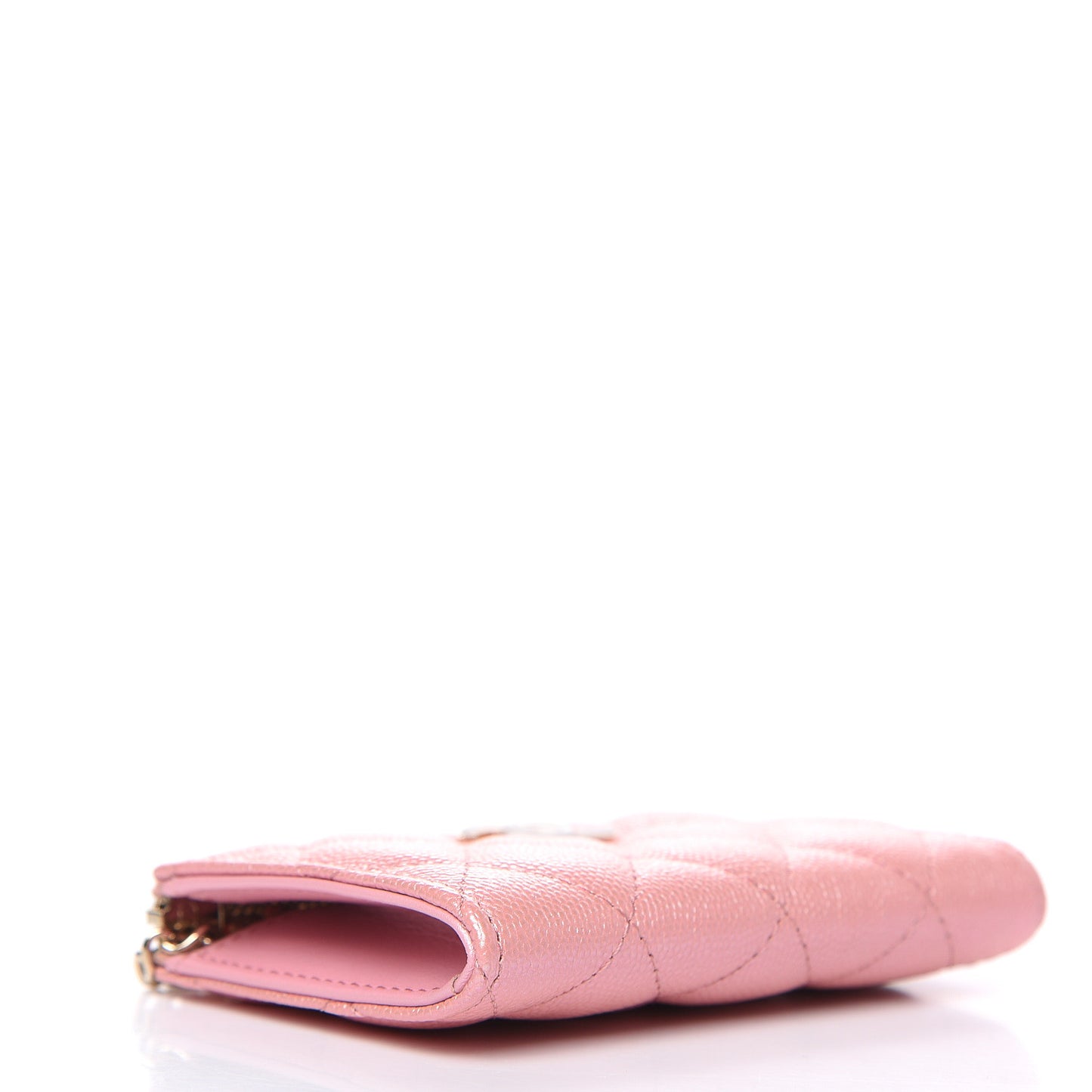 Iridescent Caviar Quilted Zipped Key Holder Case Rose Pink