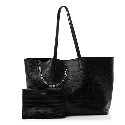 Saint Laurent Calfskin Crocodile Embossed Shopping Tote Black 3 of 14
