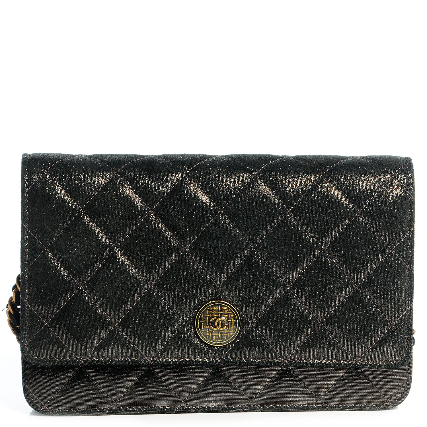 Chanel Iridescent Calfskin Quilted Tartan Button Wallet on Chain WOC Black 1 of 9