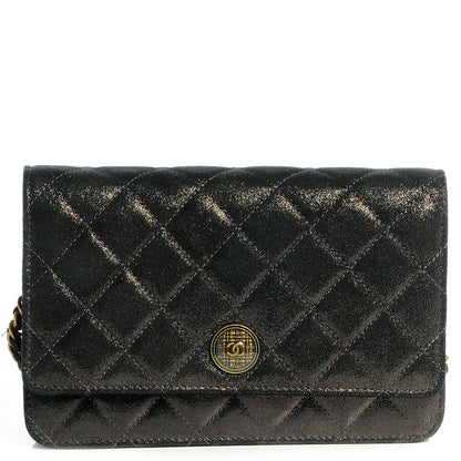 Chanel Iridescent Calfskin Quilted Tartan Button Wallet on Chain WOC Black 1 of 9
