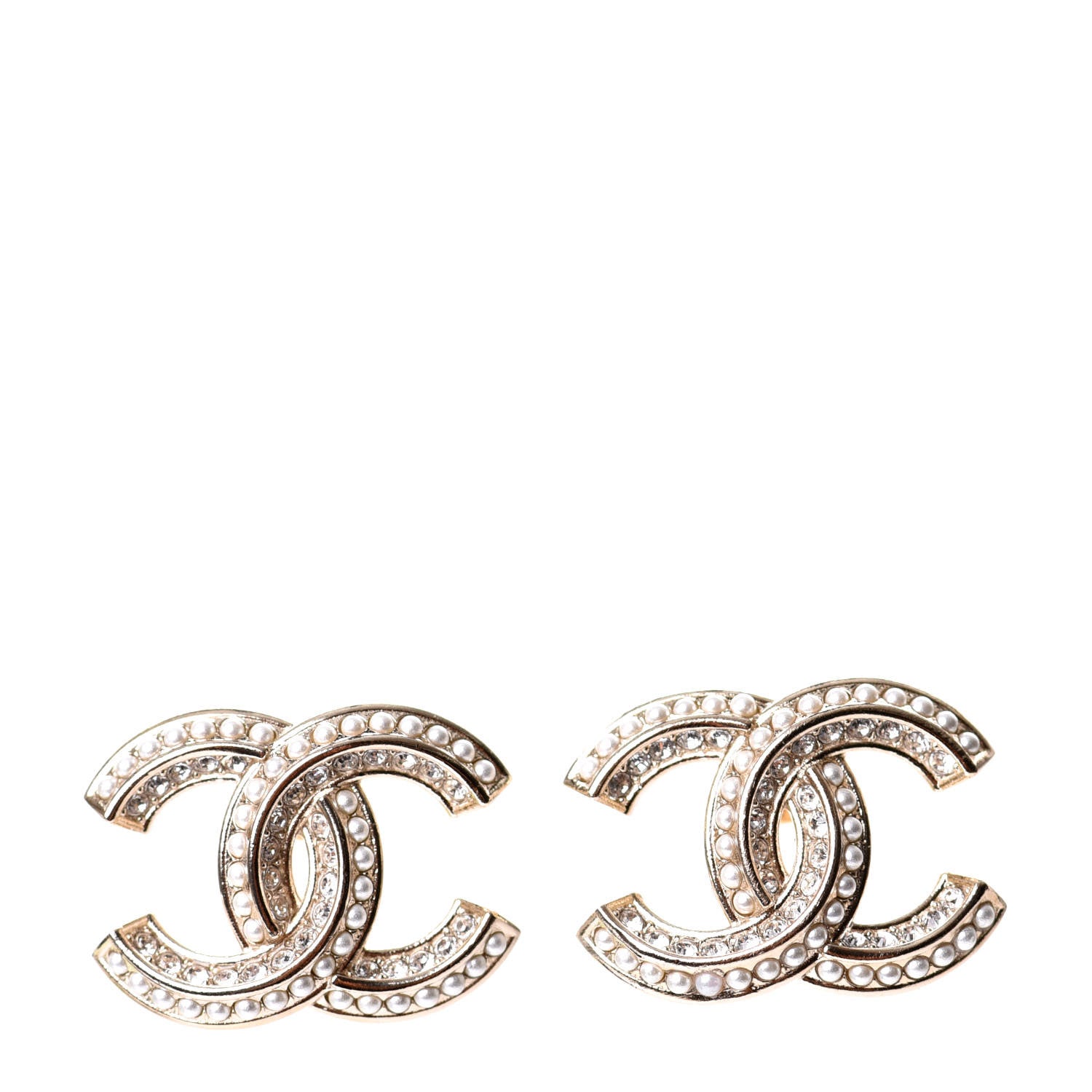 Chanel Crystal Pearl Chain Mania CC Earrings Gold 1 of 5