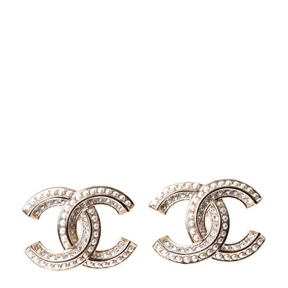 Chanel Crystal Pearl Chain Mania CC Earrings Gold 1 of 5