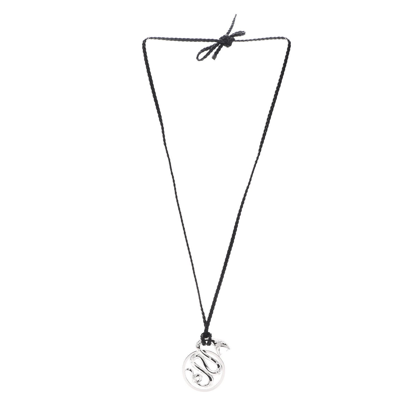 18K White Gold Diamond Snake Pendant Cord Necklace