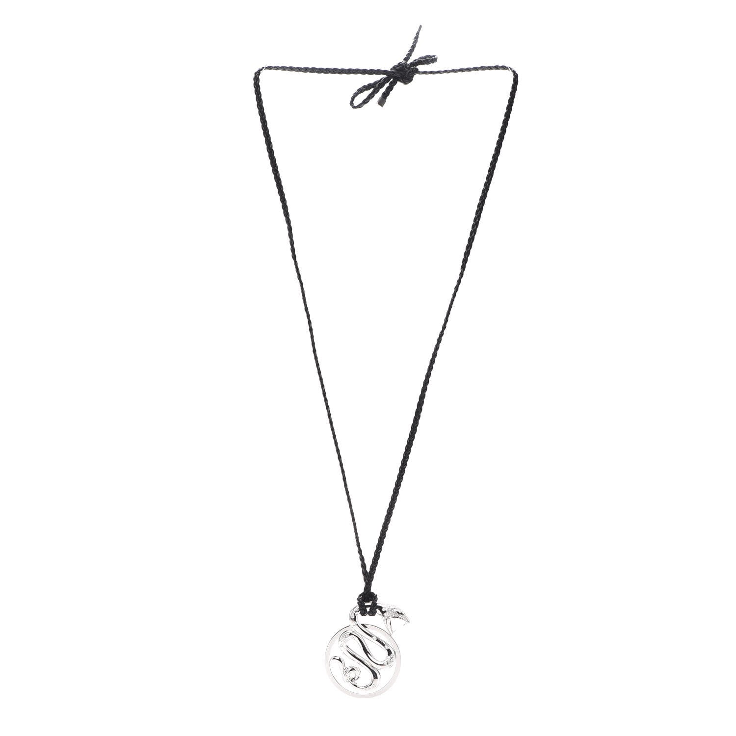 Boucheron 18K White Gold Diamond Snake Pendant Cord Necklace 3 of 4