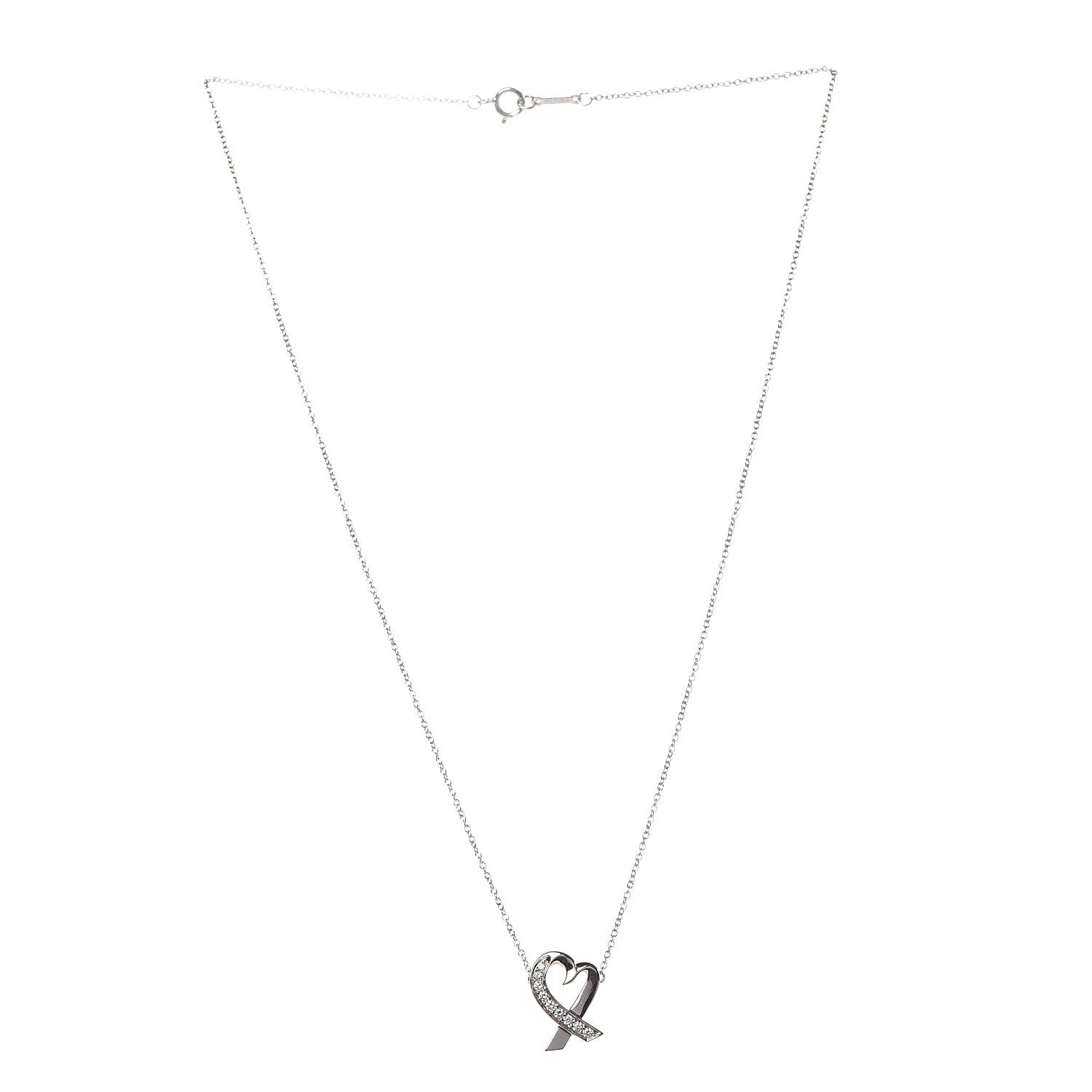 Tiffany 18K White Gold Diamond Small Paloma Picasso Loving Heart Necklace 3 of 8