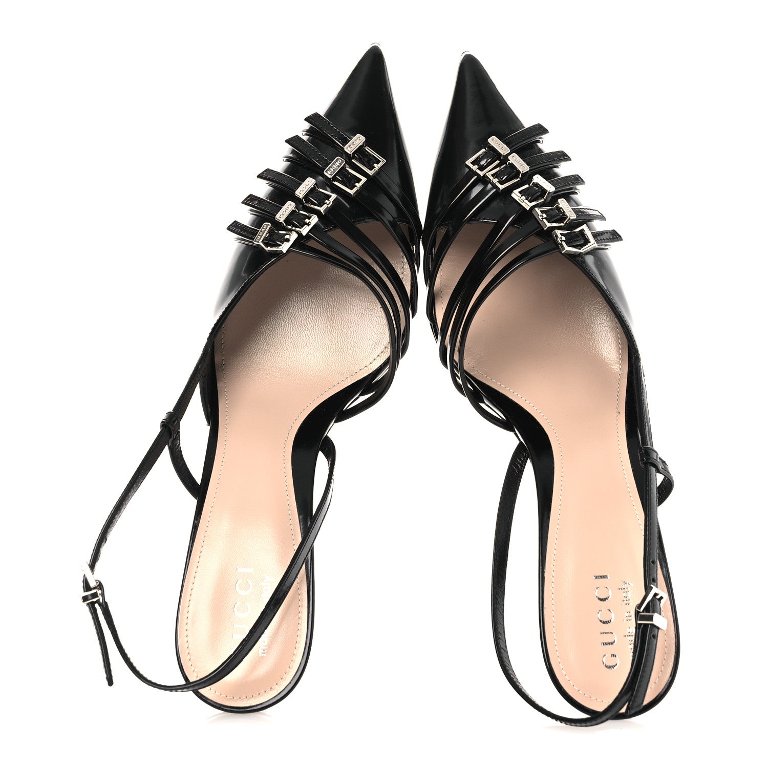Gucci Patent Regent Calfskin Walma 65 Buckle Slingback Pumps 38 Black 2 of 11