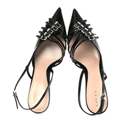 Gucci Patent Regent Calfskin Walma 65 Buckle Slingback Pumps 38 Black 2 of 11