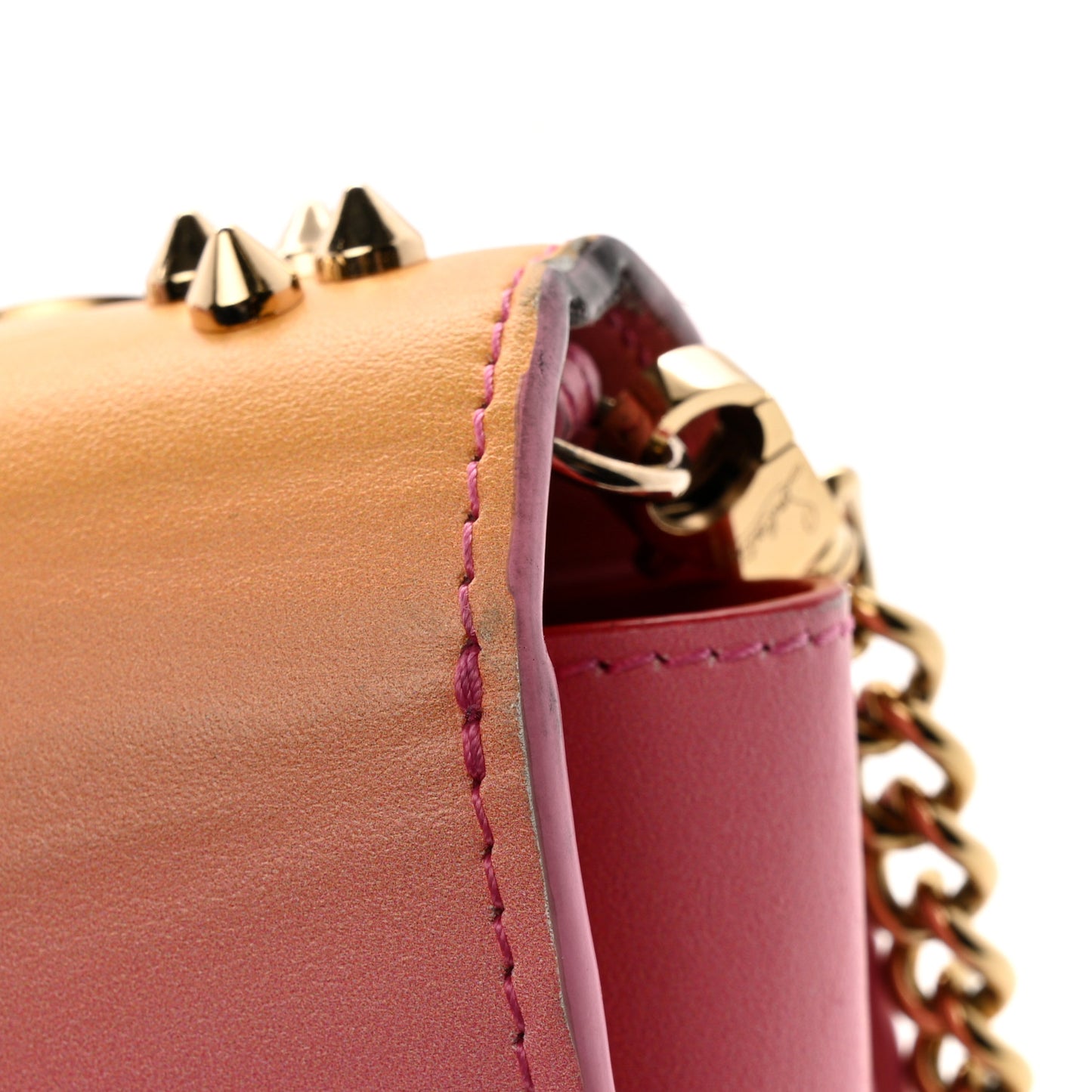 Calfskin Spikes Loubinthesky Paloma Wallet On Chain Degraftersun Gold