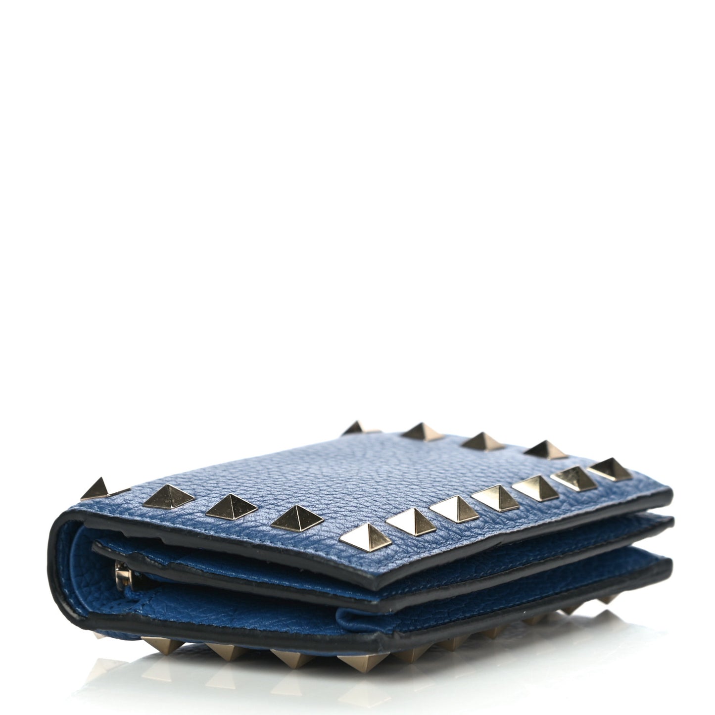 Pebbled Calfskin Rockstud French Flap Wallet Baltique