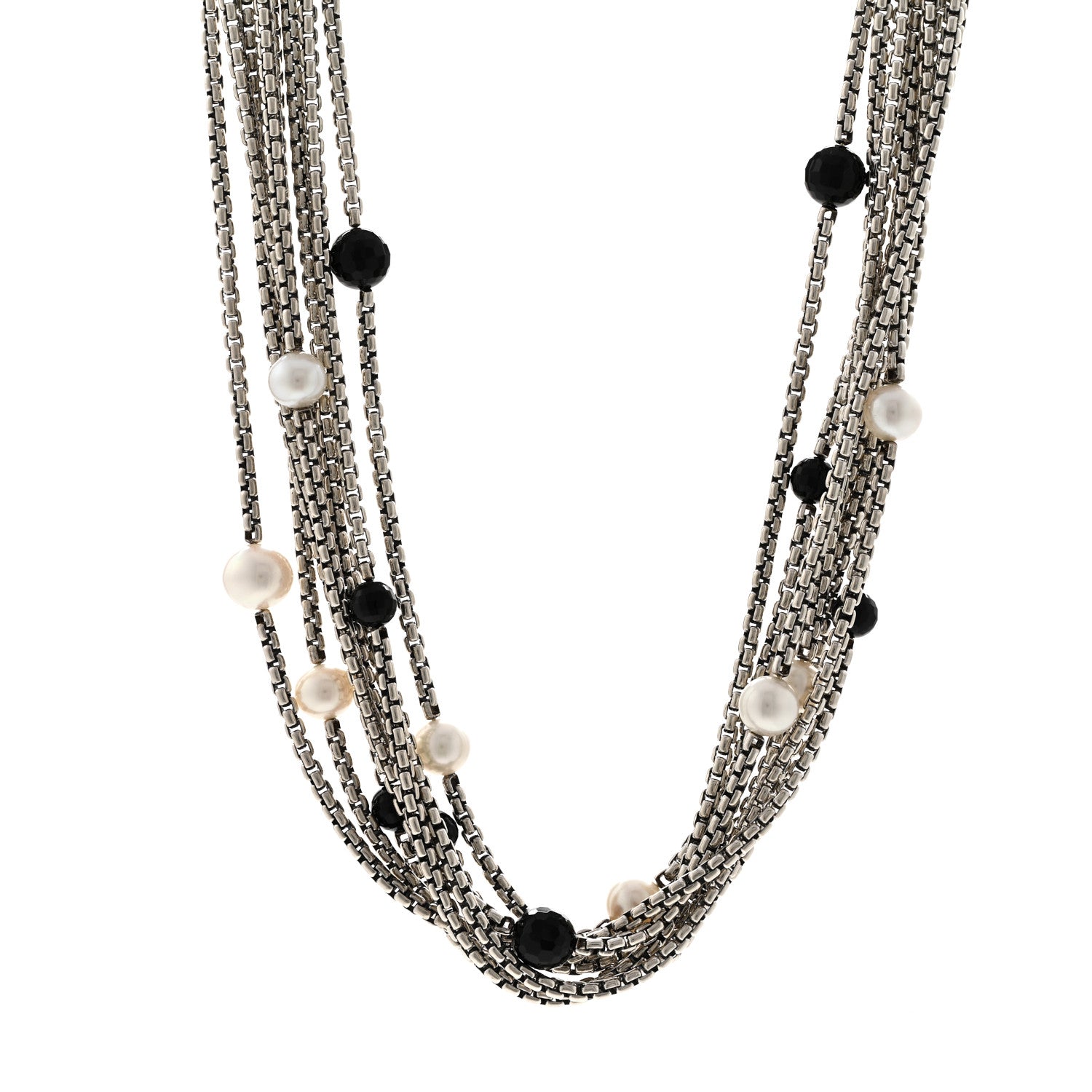 David Yurman Sterling Silver 18K Yellow Gold Pearl Black Onyx Multi Strand Necklace 1 of 4