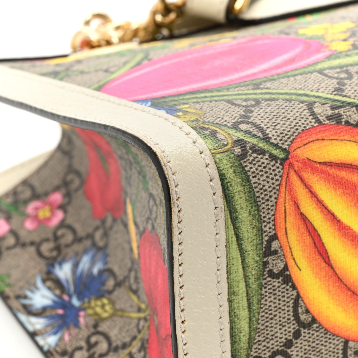 GG Supreme Monogram Flora Textured Calfskin Small Padlock Tote Beige Ebony Multicolor Mystic White