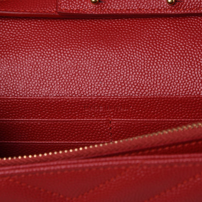 Saint Laurent Grain De Poudre Matelasse Chevron Monogram Chain Wallet New Red 6 of 9