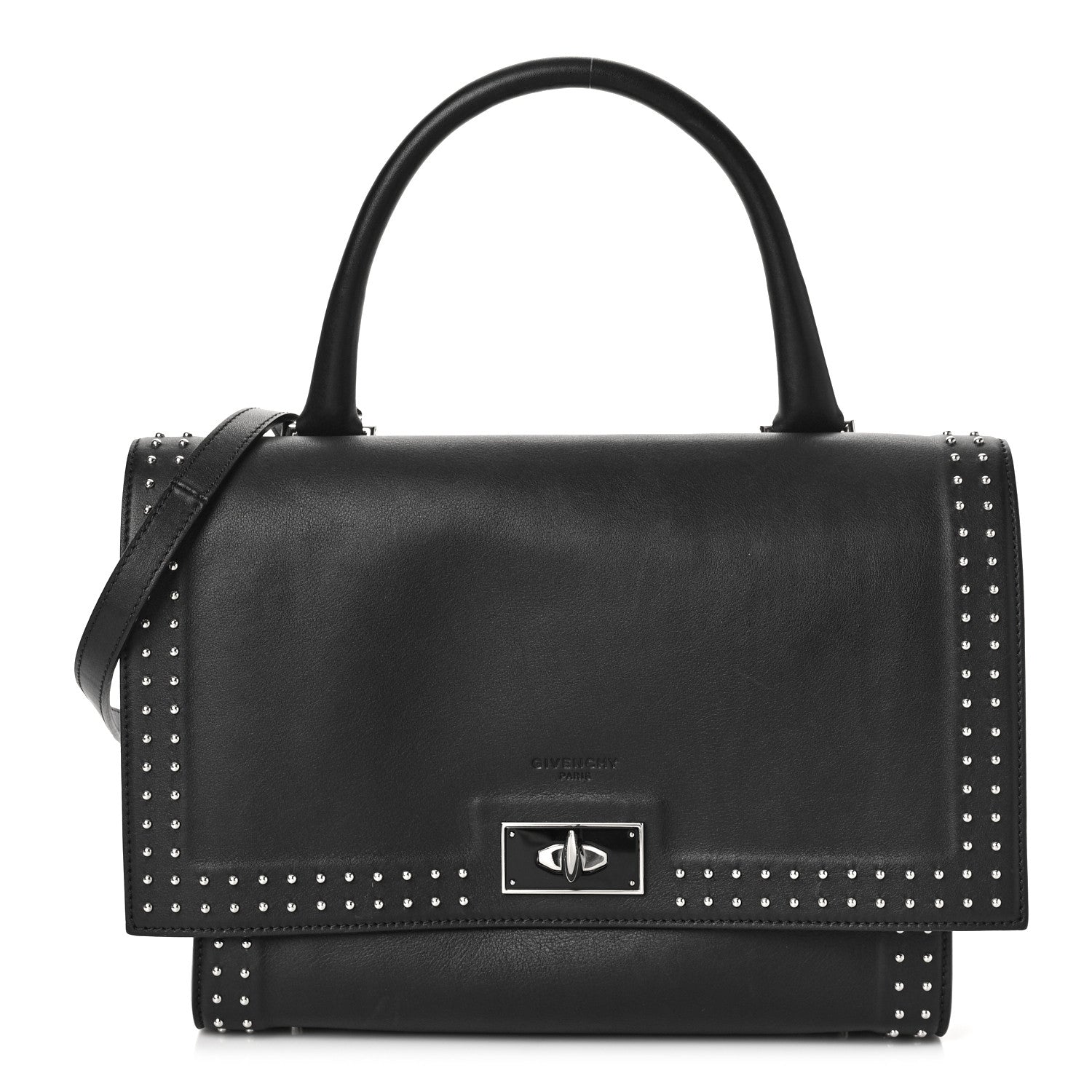Givenchy Grained Calfskin Studded Small Shark Lock Satchel Black 1 of 8