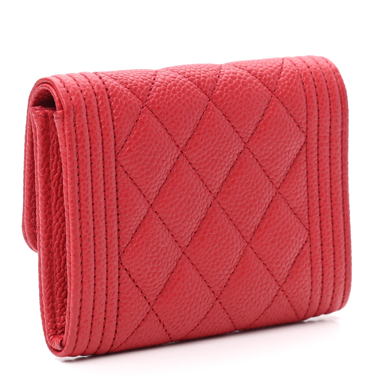 Caviar Quilted Boy Flap Card Holder Red