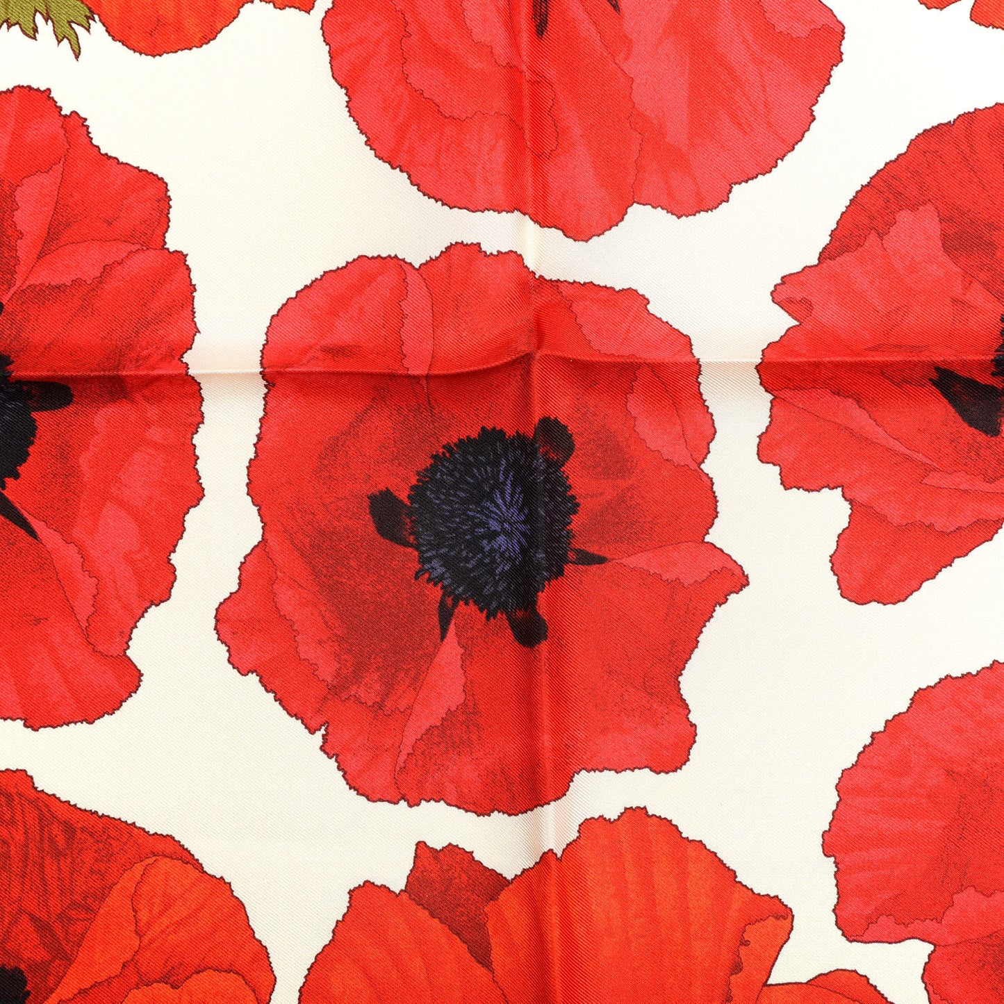 Silk Poppy Print Square Scarf Ivory Red