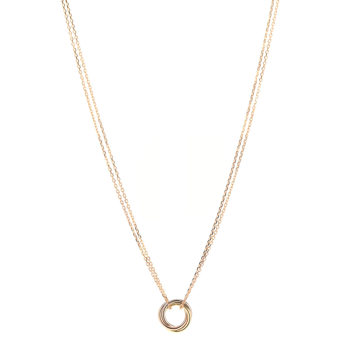 18K Pink Yellow White Gold Trinity Double Chain Pendant Necklace