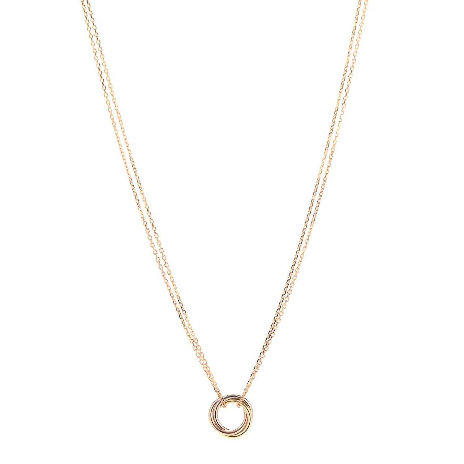 Cartier 18K Pink Yellow White Gold Trinity Double Chain Pendant Necklace 1 of 6