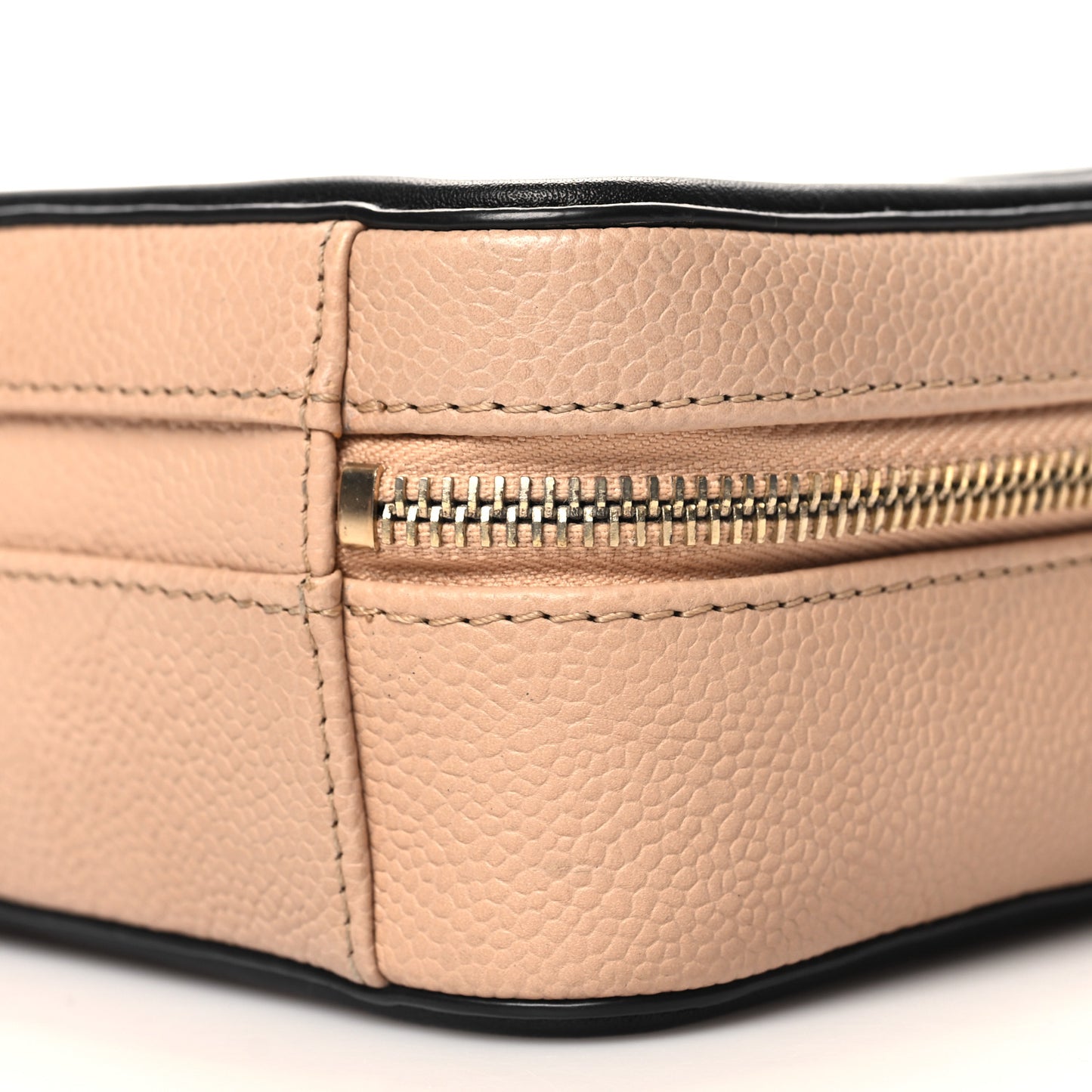 Caviar Quilted Small CC Filigree Vanity Case Beige Black