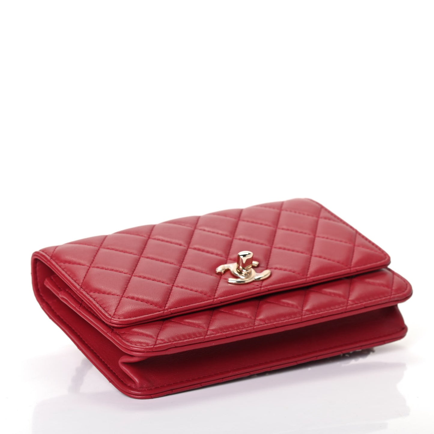 Lambskin Quilted Trendy CC Wallet On Chain WOC Red