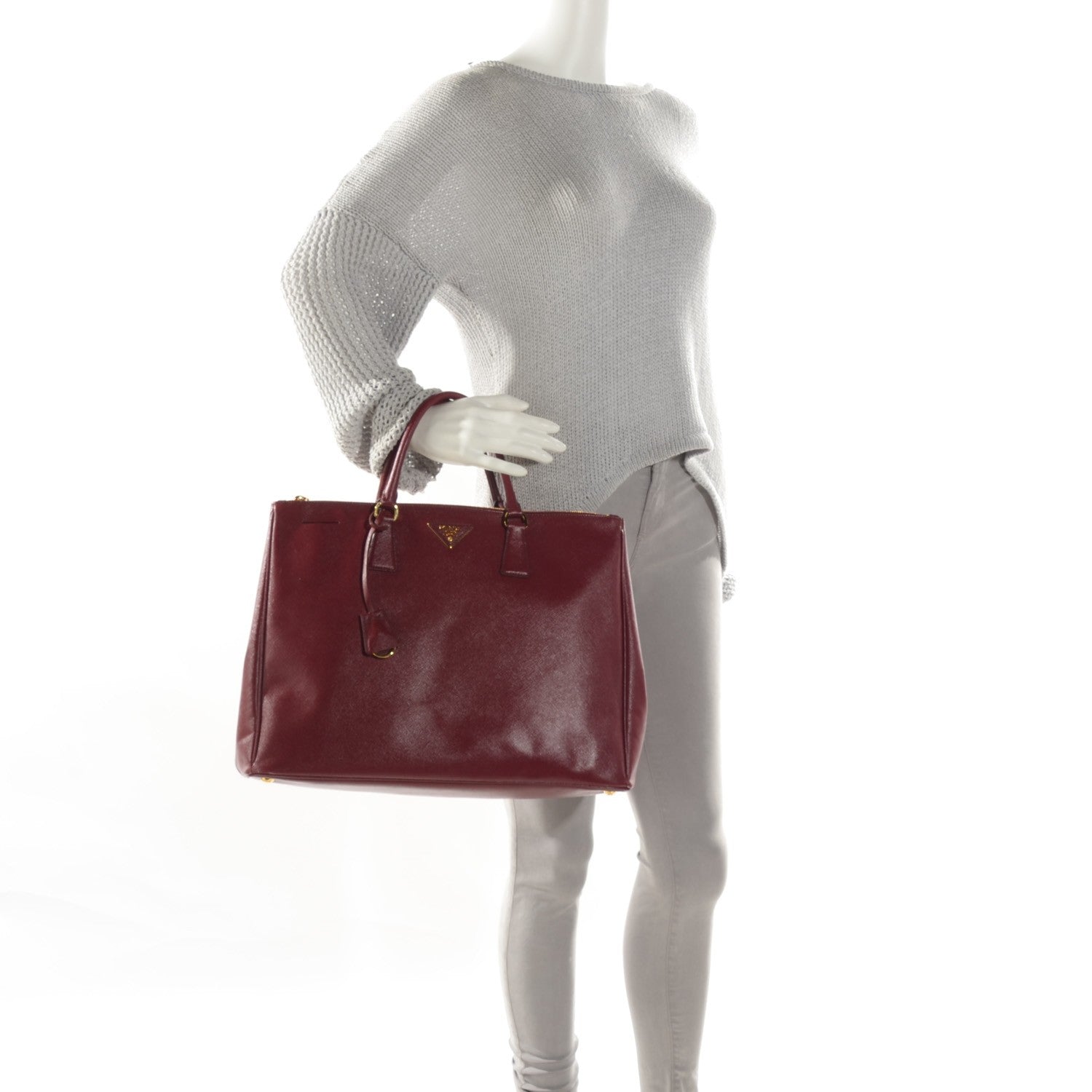Prada Saffiano Lux Extra Large Galleria Double Zip Tote Cherry 2 of 8
